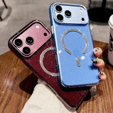 ラインストーン付き iPhone18Pro/18ProMaxケース MagSafe対応 キラキラビジュー iPhone17ProMax/16ケース 高透明 耐衝撃 [M6755]