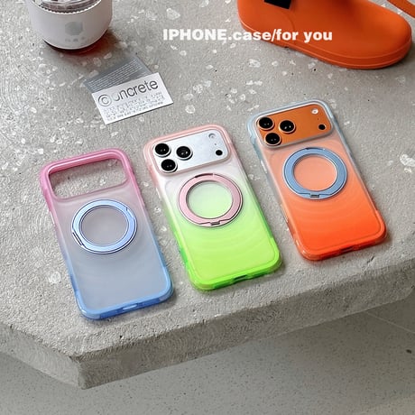 真空エアバッグ構造耐衝撃 iPhone18ProMax/18Proケース 360°回転スタンド MagSafe対応 iPhone17ProMax 16Proグラデーション 指紋防止[M6729]