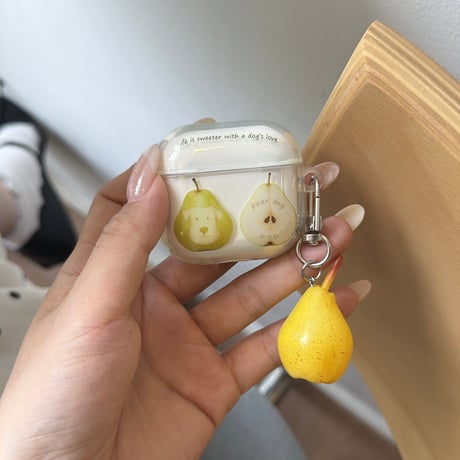 梨柄 Airpods Pro3ケース 梨キーホルダー付 Airpods 4/3カバー  AirpodsPro2/1  透明 女子力アップ [M6674]