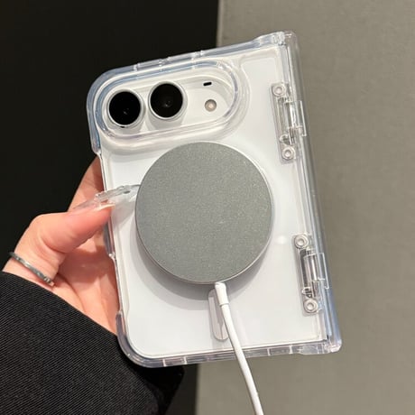 iPhone duo 対応 クリアケース MagSafe対応 ヒンジ保護 耐衝撃 黄変防止 マグネット搭載 高透明感 [M6834]