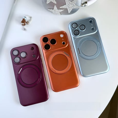 メタリック iPhone18Pro/17ProMaxケース MagSafe対応 3in1の多機能リングスタンド iPhone16Pro/15/14ケース マット加工[M6703]