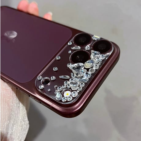 豪華ハート型ダイヤ iPhone18Pro/18ProMax カメラレンズカバー キラキララインストーン 傷防止 高級感 露出型[M6805]