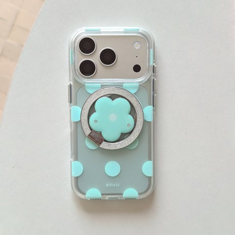 マグネット式花リングスタンド iPhone18Pro/18ProMaxケース MagSafe対応 iPhone17/16/15proケース 水玉模様[M6642