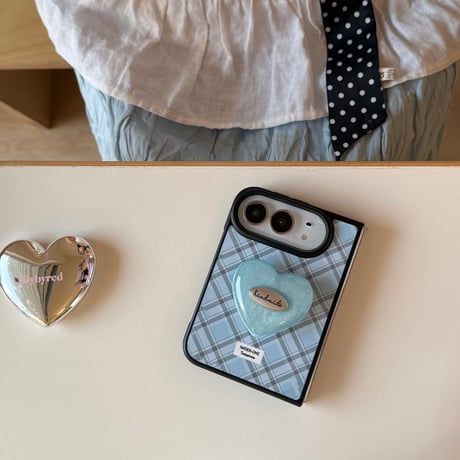 iPhone Duo 専用ケース 水玉ドット チェック 星柄 ハート/枕グリップ付き 韓国っぽ 大人可愛い  耐久性ある[M6839]