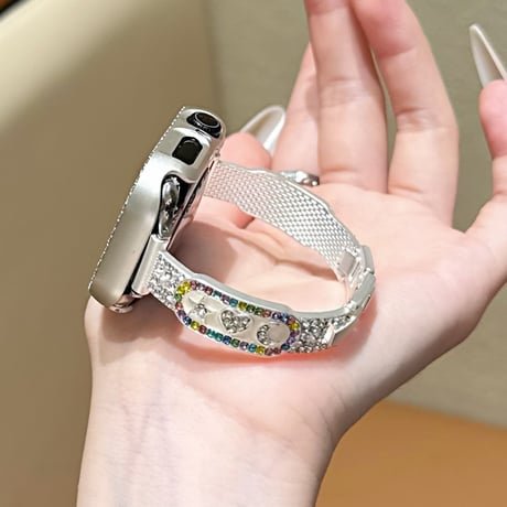 ダイヤデコ星月ハート AppleWatchバンド 高級感高品質 AppleWatchベルト Series 11/10/9/8 SE3/2  Ultra3/2/1 キラキラ感[M6680]