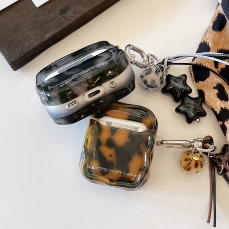 アニマル柄 Airpods 5 ケース べっ甲柄 艶感 Airpodspro3/2カバー Airpods4/3 ＆フリンジチャームセット[M6870]