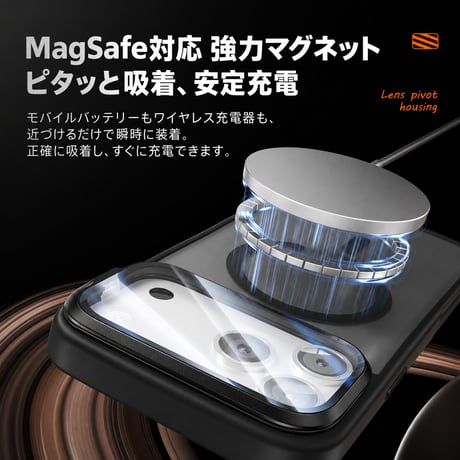 レンズ保護スタンド一体 iPhone18Pro/17ケース MagSafe対応 iPhone16Pro,Max/15ケース 指紋防止耐衝撃 高品質 [M6741]