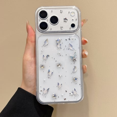 蝶デコ iPhone17/17Proケース ダイヤデコ iPhone16/15Pro/14カバー クリアケース きれい 可愛い[M6654]