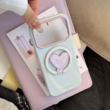 便利可愛い スマホリング マグネット式 ハート磁石グリップスタンド  耐久性あり ギフトに最適 韓国っぽ [M6565]