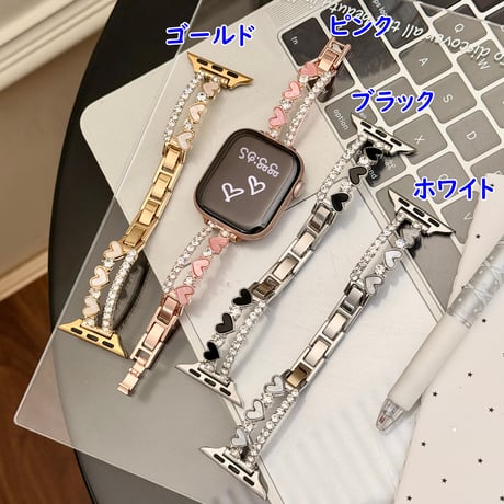 ダイヤとハート  AppleWatchバンド 韓国っぽ 上品 AppleWatchベルト Series 11/10/9/8 SE3/2  Ultra3/2/1 トレンド感[M6665]