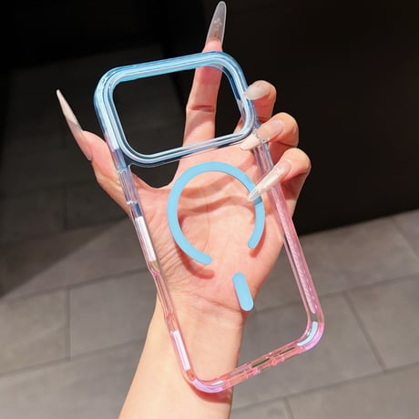 MagSafe対応 iPhone18Pro/17ProMaxケース カラーライン 透明 iPhone16/15proケース 滑り止め加工 頑丈[M6633]