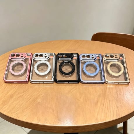 iPhone Duo専用ケース 強化ガラスフィルム一体型 360°回転リングスタンド付き  ヒンジ保護 MagSafe対応 メッキ 高透明 耐衝撃 黄ばみにくい [M6845]