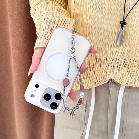 クリスタル瑪瑙 スマホストラップ 天然真珠 高品質 高級感バックチャーム キーホルダー iPhone、Xperia、AQUOS、Xiaomi、Galaxy 対応 [M6681]