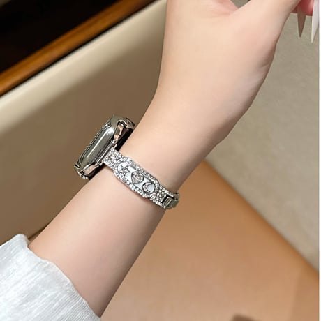 ダイヤデコ星月ハート AppleWatchバンド 高級感高品質 AppleWatchベルト Series 11/10/9/8 SE3/2  Ultra3/2/1 キラキラ感[M6680]