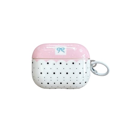 リボン柄 Airpods Pro3ケース 甘め Airpods 4/3カバー  AirpodsPro2/1  リング付 淡色系 [M6632]