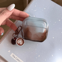 Airpods 5 対応ケース グラデーションカラー Airpodspro3/2/カバー Airpods4/3 コーヒーカップチャーム付き ウェーブ[M6778]