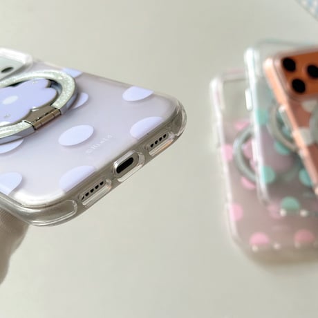 マグネット式花リングスタンド iPhone18Pro/18ProMaxケース MagSafe対応 iPhone17/16/15proケース 水玉模様[M6642