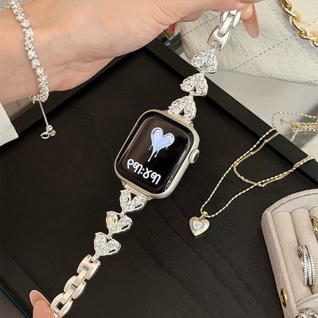 エレガント AppleWatchバンド ダイヤデコハート AppleWatchベルト Series 11/10/9/8 SE3/2  Ultra3/2/1 高級感高品質 贅沢[M6600]