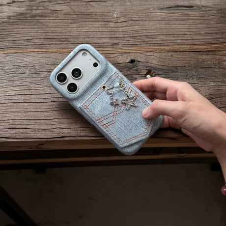 ジーンズカード収納 iPhone18Pro/17ProMaxケース  チャーム付き iPhone17/16Pro/15カバー おしゃれ[M6684]