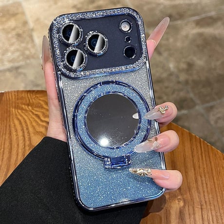 iPhone18Pro/17ケース 鏡付Magsafeリングスタンド iPhone16/15Proケース  ストーン  綺麗 多機能 コスパ最強[M3769]