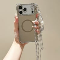 MagSafe対応ミラー iPhone17/17Proケース ショルダーストラップとパールストラップ付 iPhone16/15Pro/14カバー 多機能[M6673]