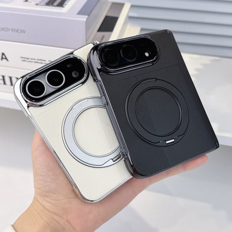 iPhone Duoケース 高級レザー 360度回転スタンド カメラレンズ保護カバー付  Magsafe対応 ヒンジ保護  メッキフレーム  [M6901]