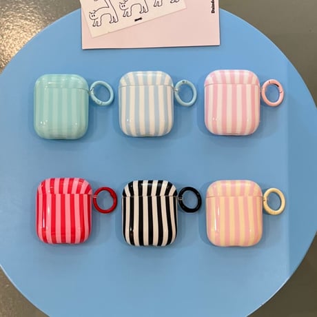 ストライプ柄 AirpodsPro3ケース シンプル風 Airpods4カバー  AirpodsPro2/Pro1カバー リング付き お揃い[M6664]