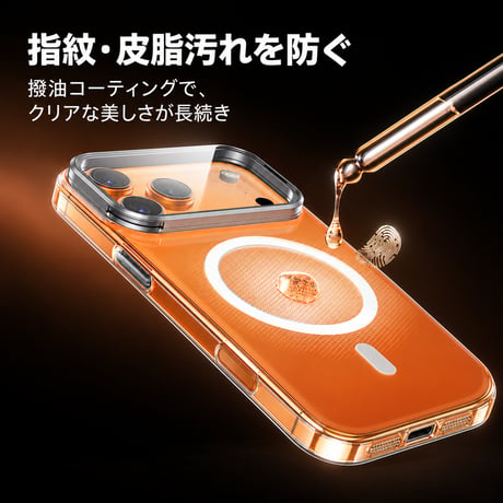 カメラカバー一体型スタンド iPhone18pro/18proMaxケース 全面保護 Magsafe対応 iPhone17Pro/16/15シリーズ 高透明高品質[M6739]
