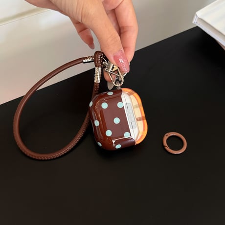 ドット柄×チェック柄 Airpods Pro3ケース ハンドストラップ付き Airpods4/3カバー pro2/pro1 大人可愛い 韓国風 レトロ[M6702]