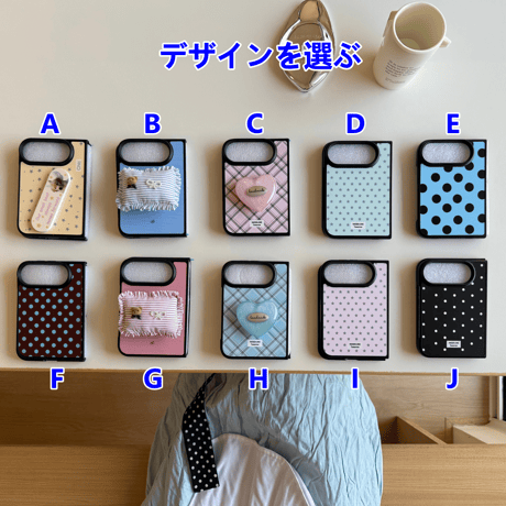 iPhone Duo 専用ケース 水玉ドット チェック 星柄 ハート/枕グリップ付き 韓国っぽ 大人可愛い  耐久性ある[M6839]