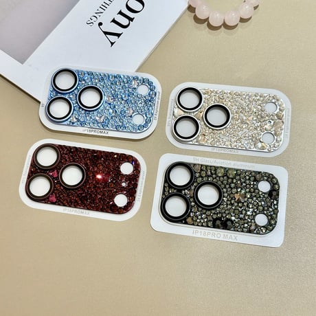 キラキラビジュー カメラレンズカバー iPhone18Pro/18ProMax カメラ保護カバー iPhone17ProMax/17Pro 金属製 ラインストーン 耐衝撃 [M6879]