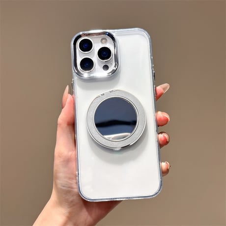ミラー付きリングスタンド iPhone18Pro/18ProMax MagSafe対応 クリアケース iPhone17/16/15カバー 便利スタンド付き[M6821]