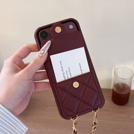 カード収納＆スタント機能 iPhone18Pro/18ProMaxケース レザー調 キルティング iPhone17/16Pro/15カバー  ショルダーストラップ付き[M6794]