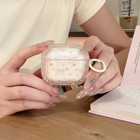 ベージュ色 Airpods Pro3ケース リボン 星柄 Airpods 4/3カバー  かわいい  淡色系 女子力アップ [M6700]