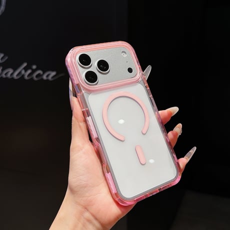 MagSafe対応 iPhone18Pro/17ProMaxケース カラーライン 透明 iPhone16/15proケース 滑り止め加工 頑丈[M6633]