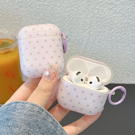 パープル Airpods Pro3ケース 韓国風 Airpods 4/3カバーケース AirpodsPro2/1  水玉模様 モテアイテム [M6601]