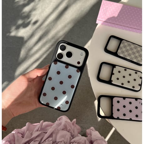 くまぬいぐるみグリップ付き iPhone18Pro/17ケース ドット柄 チェック柄 iPhone16Pro/15カバー ほっこり秋冬デザイン [M6862]