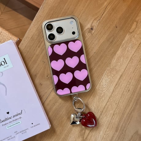iPhone 18 Pro対応 ハート柄 ケース メタルリング＆ハートチャーム付き iPhone17/16/15ProMaxカバー 大人可愛いおしゃれ[M6717]