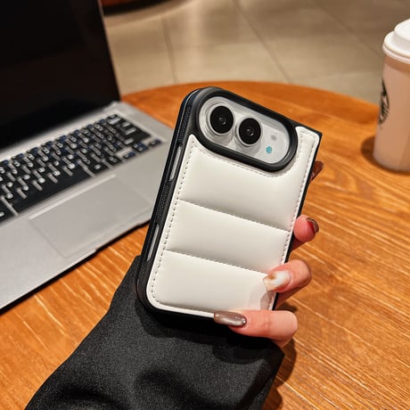 iPhone Duo専用ケース パッファーデザイン プレミアムスマホケース | ダウンジャケット風 ぷっくり質感 モノトーン トレンド  [M6811]