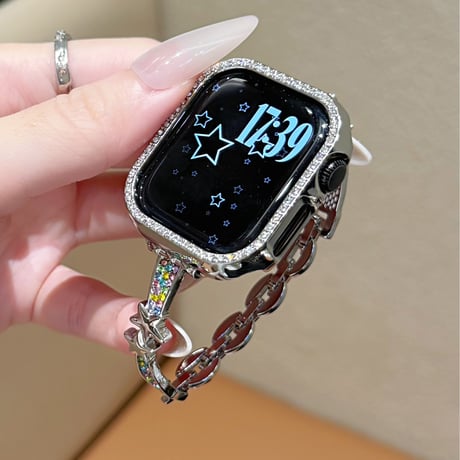 ダイヤと星 AppleWatchバンド おしゃれ AppleWatchベルト Series 11/10/9/8 SE3/2  Ultra3/2/1 高級感キラキラ感[M6679]