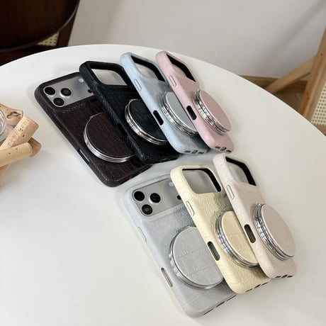 ミラー＆スタンド付き iPhone18Pro/17Proケース クロコ柄レザー iPhone16Pro/15ケース くすみカラー 高級感たっぷり 1台2役 [M6867]