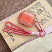 グラデーションピンク AirpodsPro3ケース ストラップ付 Airpods4/3カバー AirpodsPro第2/1世代 丈夫 艶感[M6612]