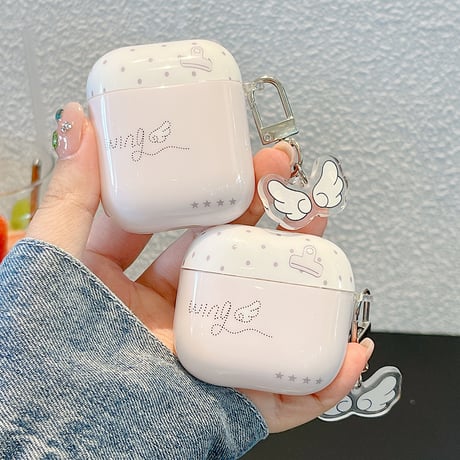 淡色系 Airpods Pro3ケース 翼柄 Airpods 4/3カバーケース AirpodsPro2/1  キーホルダー付 可愛い [M6602]