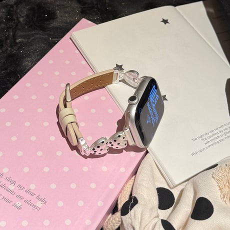 レザーとメタル AppleWatchバンド 水玉模様ハート アップルウォッチバンド Series11/10/9 8 7 6 5 4  3 2 SE3 SE2 Ultra3 かわいい[M6548]