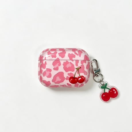 チェリー Airpods Pro3ケース ヒョウ柄 Airpods 4/3カバー  AirpodsPro2/1  キーホルダー付 女子力アップ [M6678]