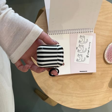 ストライプ柄 AirpodsPro3ケース シンプル風 Airpods4カバー  AirpodsPro2/Pro1カバー リング付き お揃い[M6664]