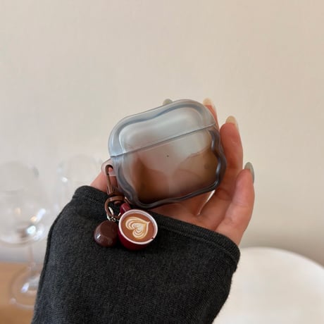Airpods 5 対応ケース グラデーションカラー Airpodspro3/2/カバー Airpods4/3 コーヒーカップチャーム付き ウェーブ[M6778]