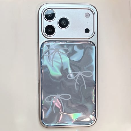 オーロラカラーリボン柄 iPhone18Pro/18ProMaxケース 輝く iPhone17/16proケース メタリックフレーム 丈夫[M6857]