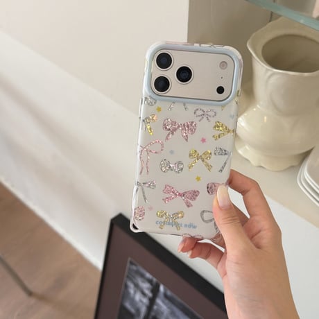 多彩リボン柄 iPhone17pro/17ケース オシャレ iPhone16promax/15ケース ストラップ付 可愛い [M6628]