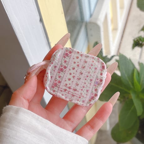 Airpods 5 対応ケース ヴィンテージローズ柄 Airpodspro3/2/カバー Airpods4/3 ストライプ カラビナ付き[M6784]